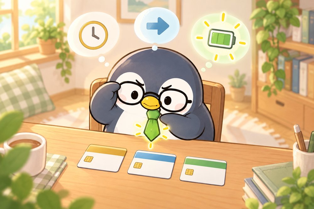 3種類のカードのちがいを見比べるナビ助